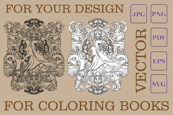 Abstract Woman with a Rose Elegant Frame Graphics and Coloring Pages Review