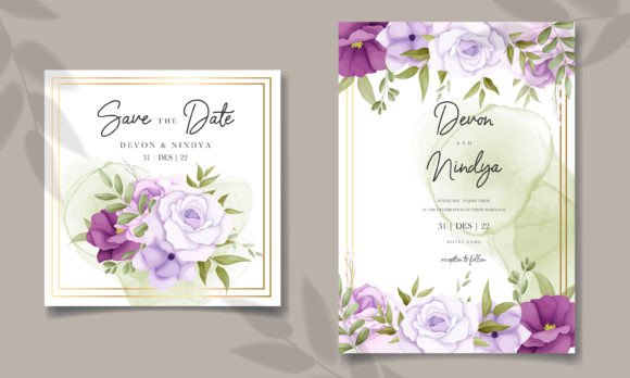 Beautiful Green-Purple Flower Wedding Card Graphics and Graphic Templates Review