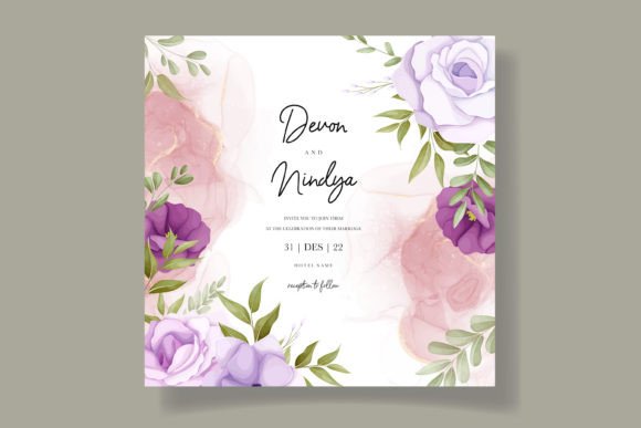 Beautiful Purple Flower Wedding Card Graphics and Print Templates