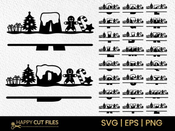 Christmas Font Split Monogram a-Z Svg Graphics for Crafts