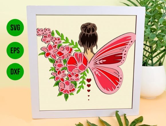 Floral Girl Butterfly Fairy Shadow Box: 3D SVG for Branding