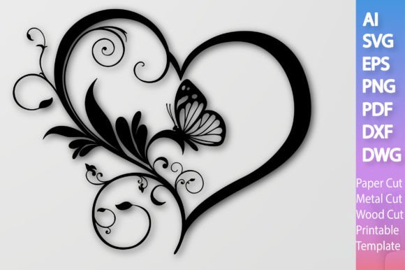 Floral Heart Butterfly SVG 3 for Laser Cutting and Wall Decor