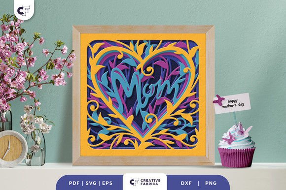 Floral Heart Shape Mom 3D Shadow Box SVG