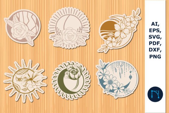 Floral Mystical Sun and Moon SVG Bundle for Laser Cutting & Wall Decor