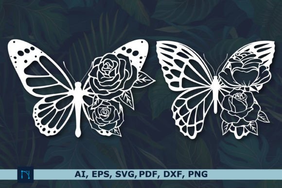 Floral Rose Butterfly SVG Bundle for Laser Cutting Wall Decor