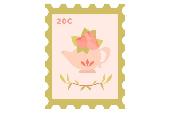 Floral Teapot with Spring Flowers Vintage Postage Stamp