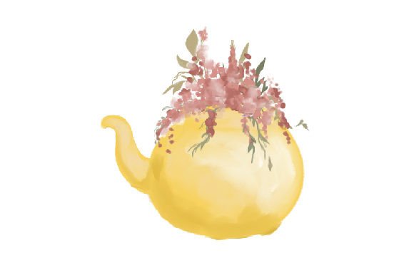 Floral Teapot with Spring Flowers, Watercolor Crafts