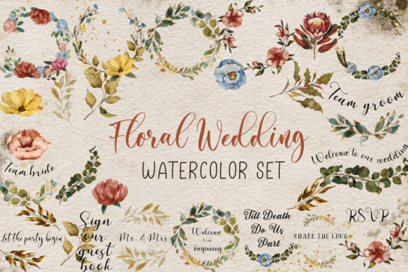 Floral Wedding Watercolor Set for Crafts and Kits