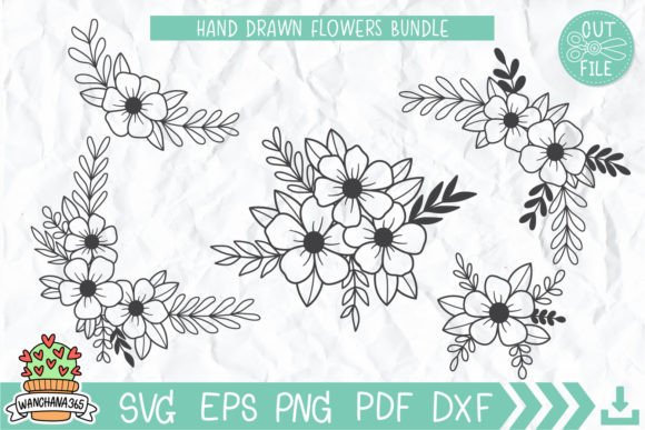 Hand Drawn Flowers Bundle Svg Graphics for Crafts