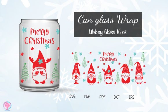 Merry Christmas Gnome 16oz Can Glass Graphics and Print Templates