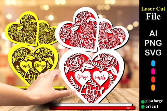 Valentine Wedding Floral Heart Stand SVG for 3D SVG Shadow Boxes