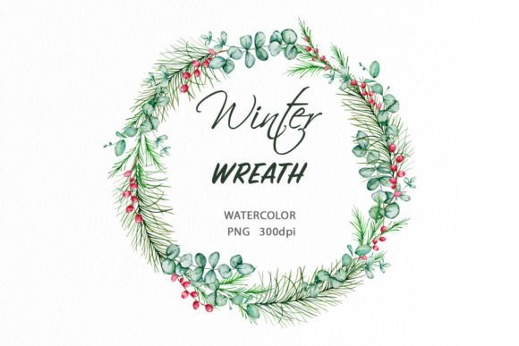 Watercolor Christmas Greenery Wreath Png Graphics and Crafts