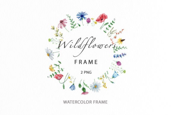 Watercolor Wildflowers Frame Graphics and Crafts